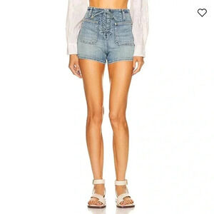 Nili Lotan Romance Lace Up Denim Jean Shorts Faded Wash Size 25